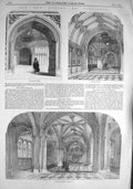 Original Old Antique Print 1857 Houses Parliament Peers Porch Westminster Clock