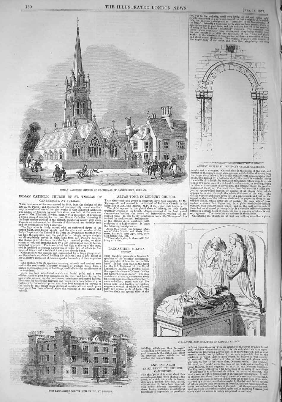 Original Old Antique Print 1857 Roman Catholic Church Thomas Fulham Ledbury