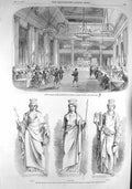 Original Old Antique Print 1857 Banquet Knights Patrick Dublin Castle Somerset