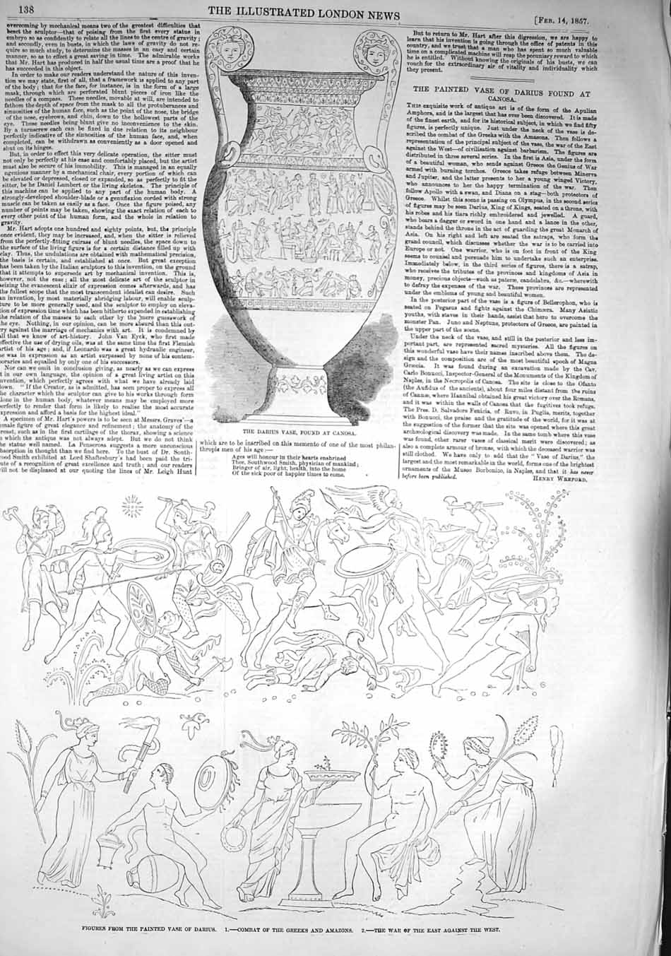 Original Old Antique Print 1857 Darius Vase Canosa Combat Greeks Amazons War