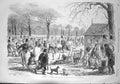 Original Old Antique Print 1857 Ice Skating Hyde Park London Winter Anumsements