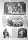 Old Antique Print 1857 Desert Caravanseral Arish Hebron Beyrout Nazareth 19th