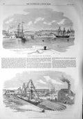 Original Old Antique Print 1857 Great Western Docks Plymouth Ships Graving 19th