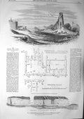 Original Old Antique Print 1857 Ruins Brahmunabad Sind Plan Excavations House