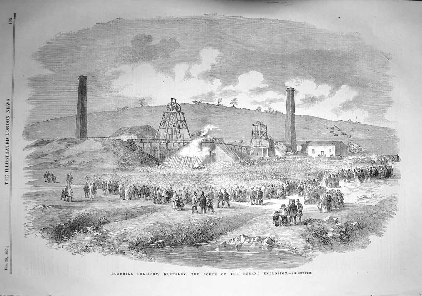 Original Old Antique Print 1857 Lund Hill Colliery Barnsley Explosion Mining