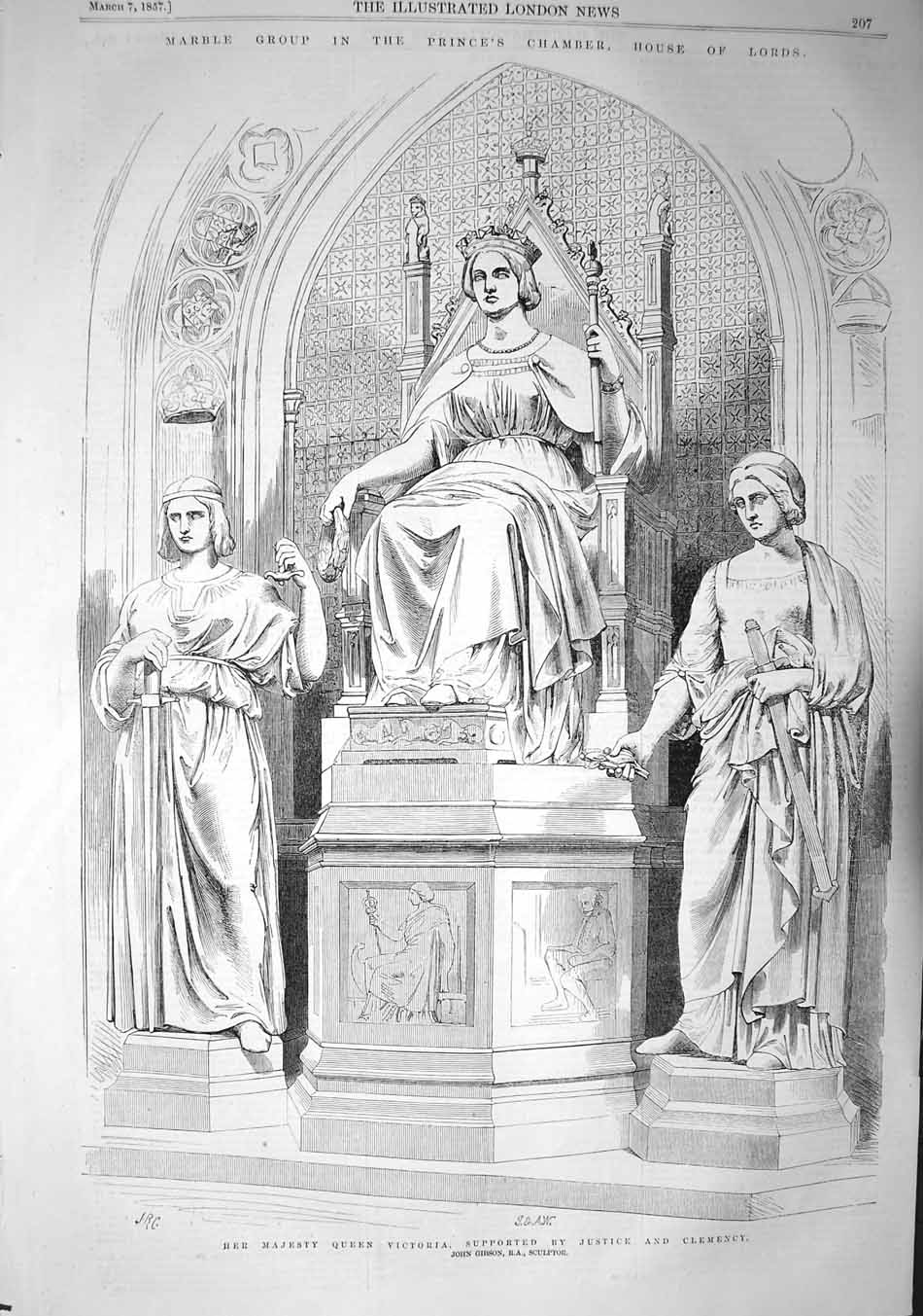 Old Antique Print 1857 Marble House Lords Queen Victoria Justice Clemency 19th