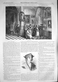 Original Old Antique Print 1857 Portrait Auintin Metsys Blacksmith Antwerp 19th