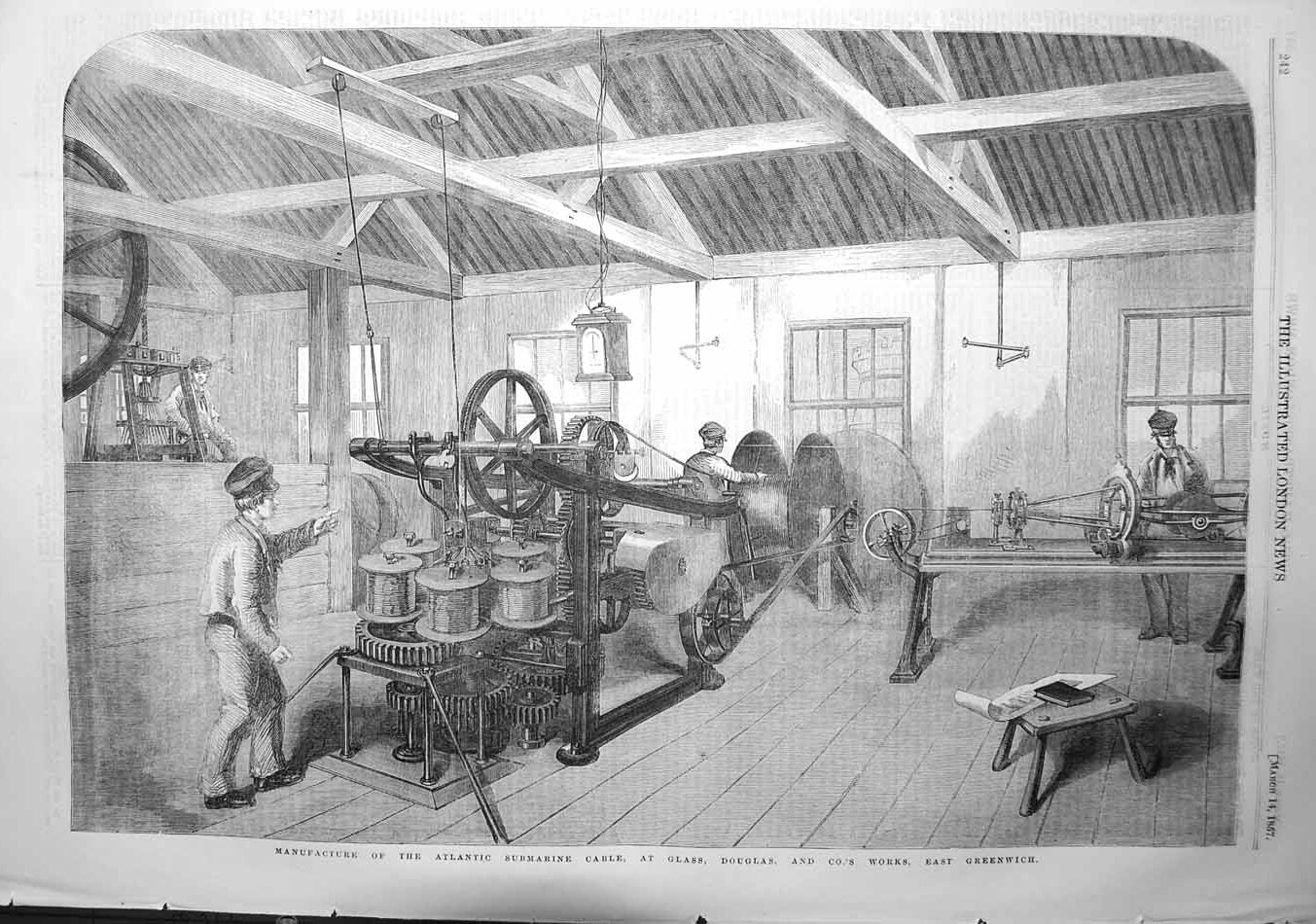 Original Old Antique Print 1857 Atlantic Submarine Cable Douglas Greenwich 19th