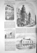 Original Old Antique Print 1857 Chatterton House Holborn Arsenal Dantzic 19th