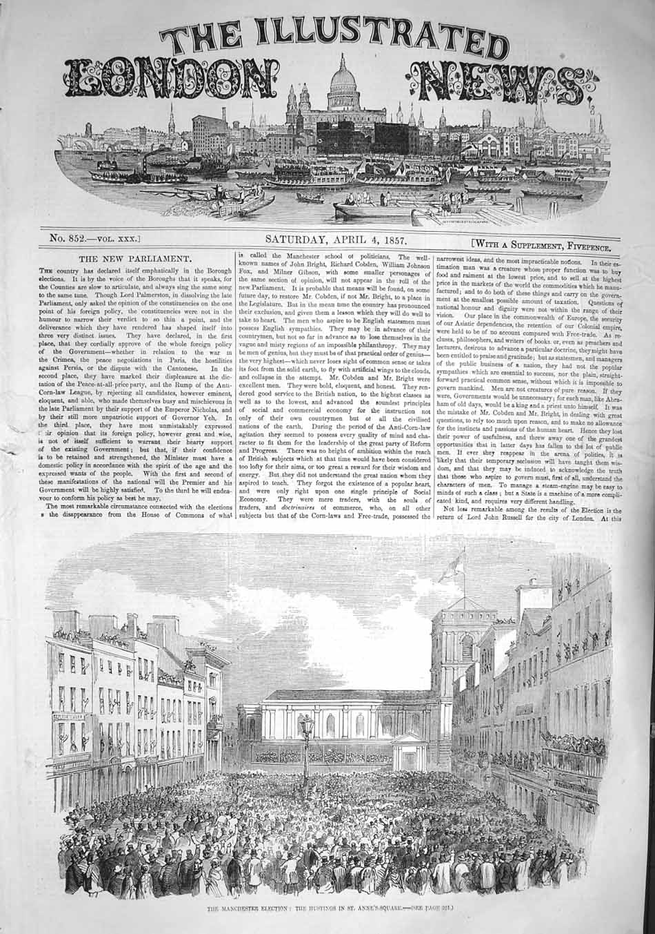Original Old Antique Print 1857 Manchester Election Hustings St. Anne'S 19th