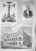 Old Antique Print 1857 Townhall Blackburn Sheriff Mechi Plate Stephenson 19th