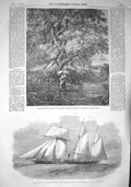 Original Old Antique Print 1857 Emperor Yacht British Ship River Brook Tre 19th