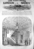 Old Antique Print 1857 Hall Staircase United Service Club Charles Street 19th