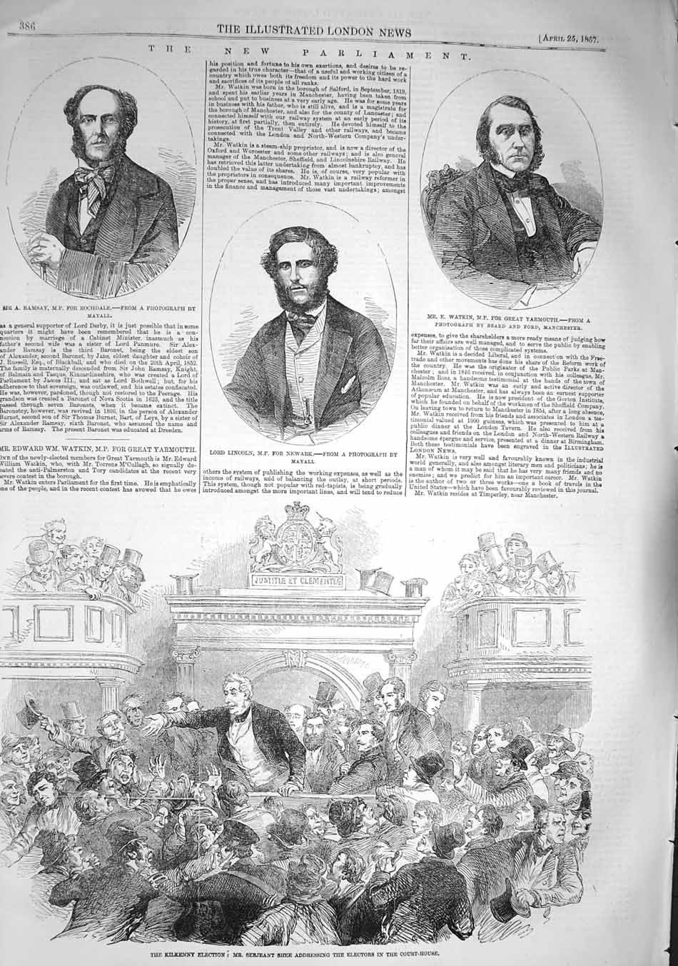 Original Old Antique Print 1857 Kilkenny Election Serjeant Shee Ramsay Lincoln