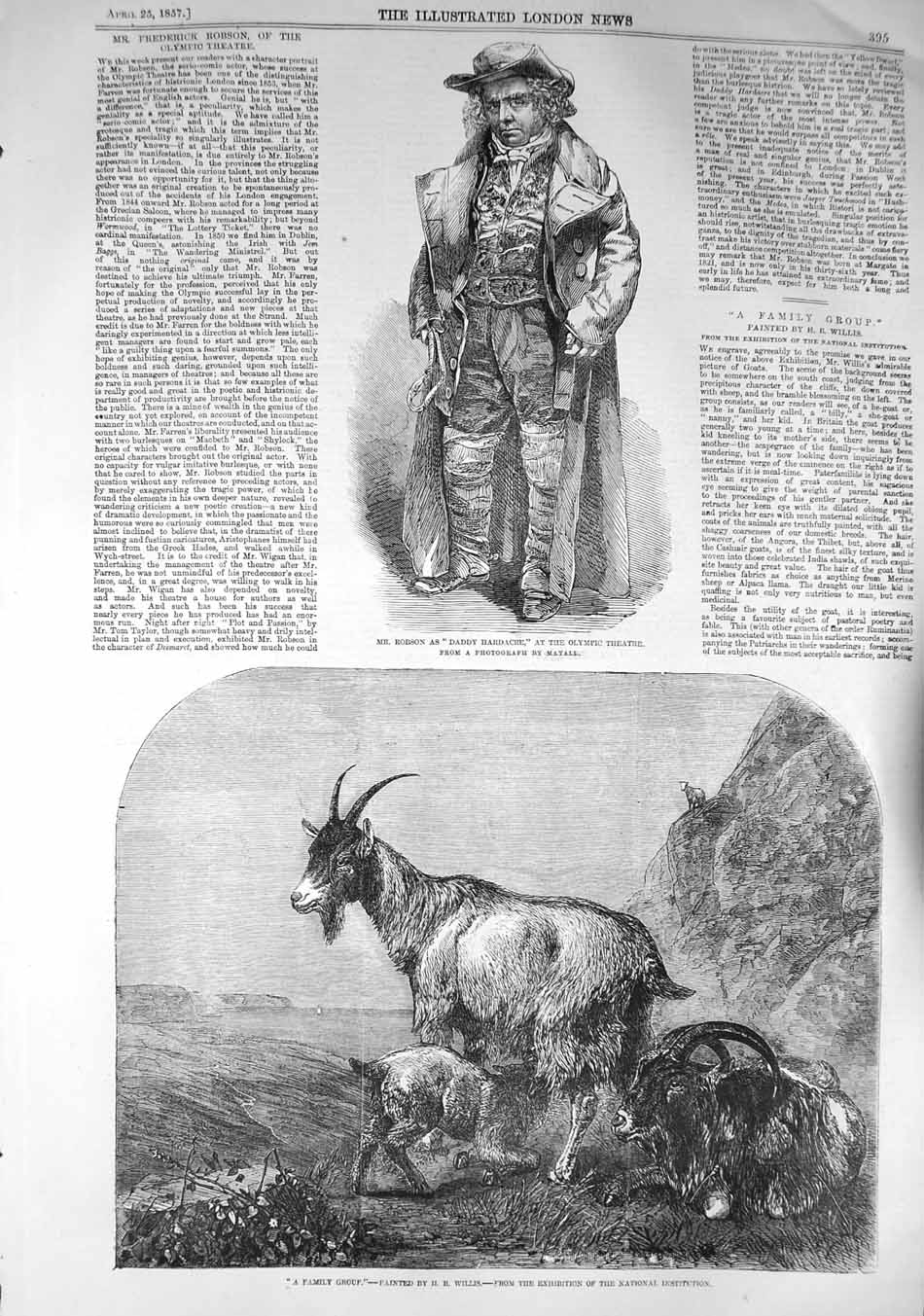 Original Old Antique Print 1857 Mountain Goats Robson Daddy Hardacre Theatre