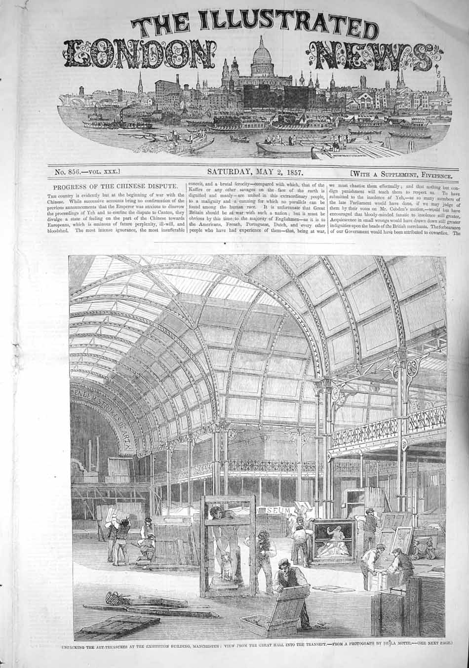 Antique Old Print Ref.865 1857 Art Treasures Exhibition Building Manchester