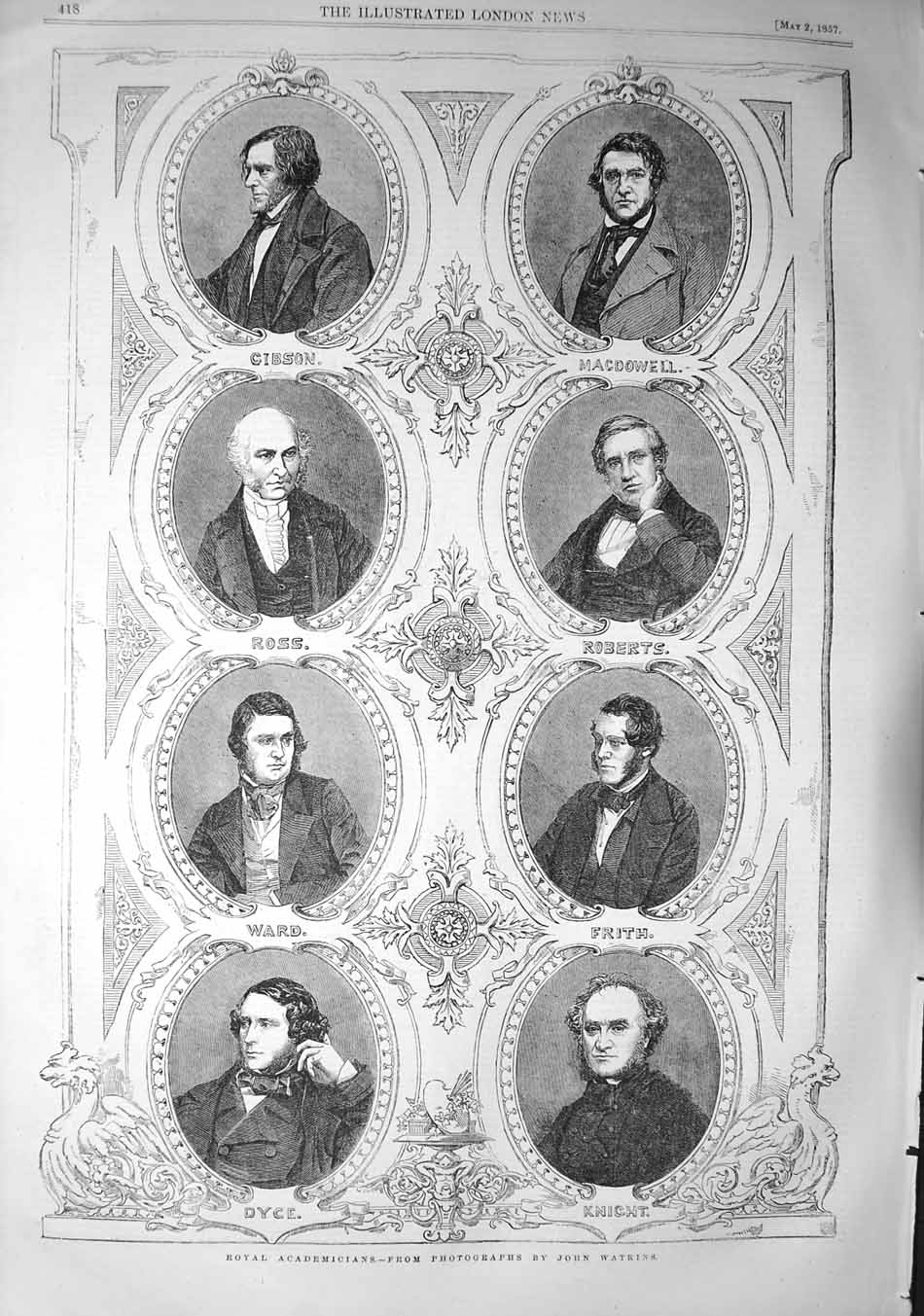 Original Old Antique Print 1857 Academicians Ross Dyce Roberts Foley Hook Frost