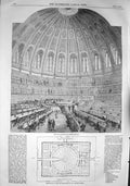 Original Old Antique Print 1857 Reading Room British Museum Royal Libra 19th