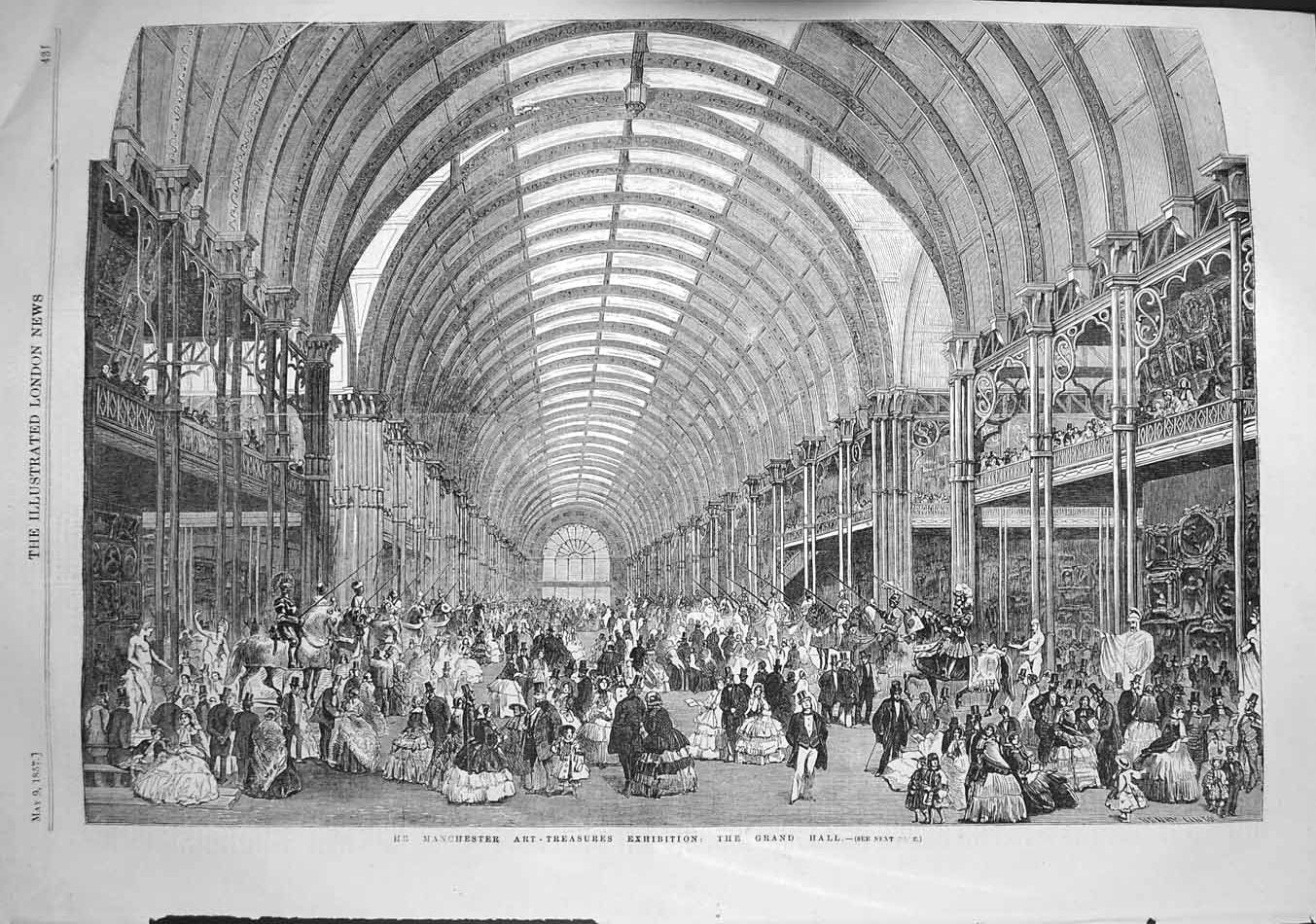 Antique Old Print *3703 1857 Manchester Art Treasures Exhibition Grand Hall