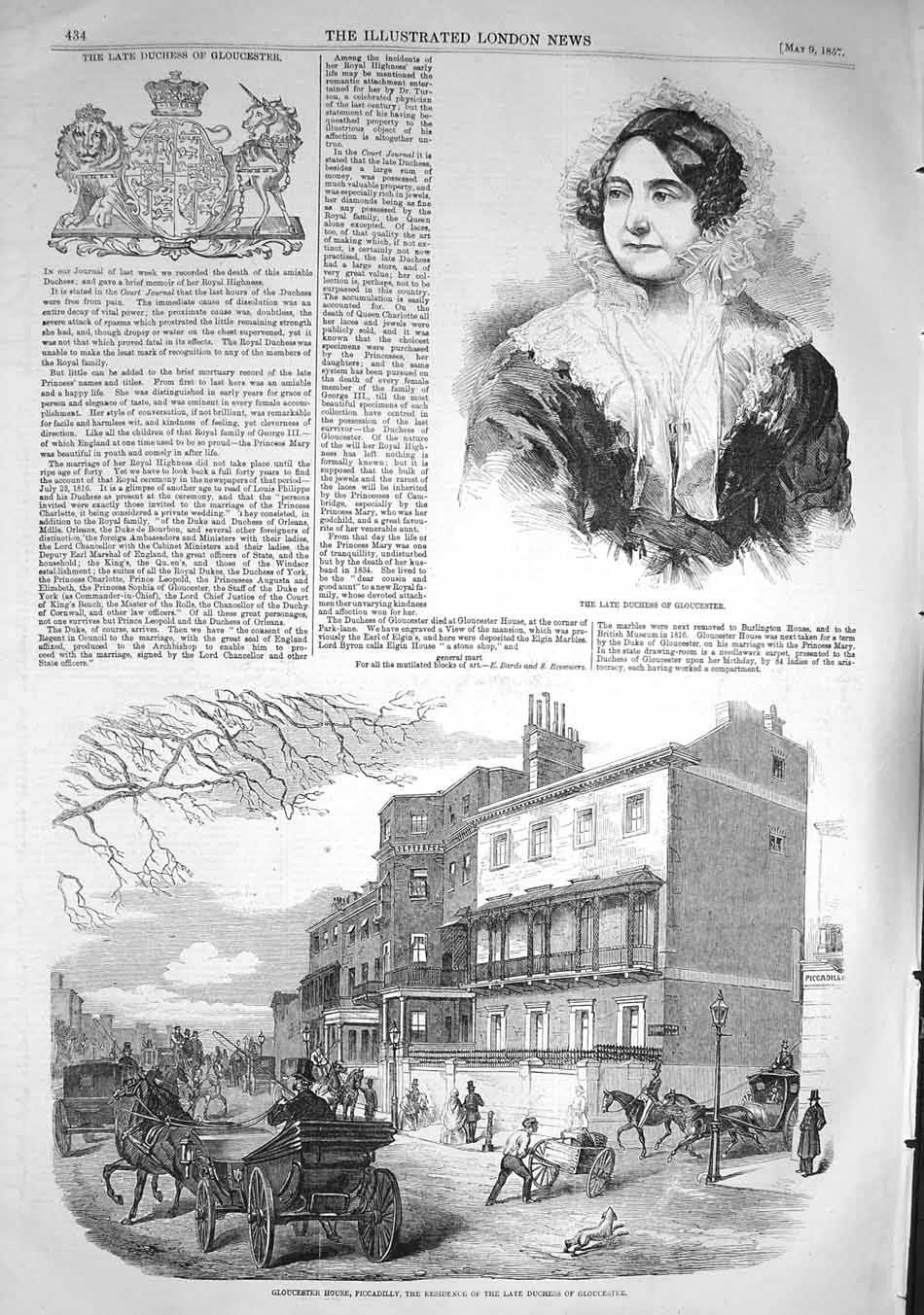 Original Old Antique Print 1857 Portrait Duchess Gloucester House Pic Victorian