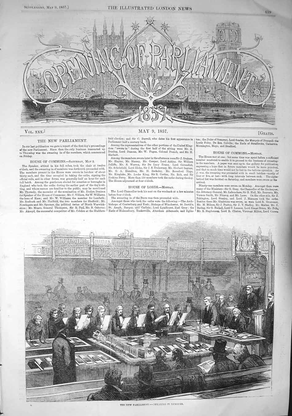 Original Old Antique Print 1857 Parliament London Crystal Palace House Commons