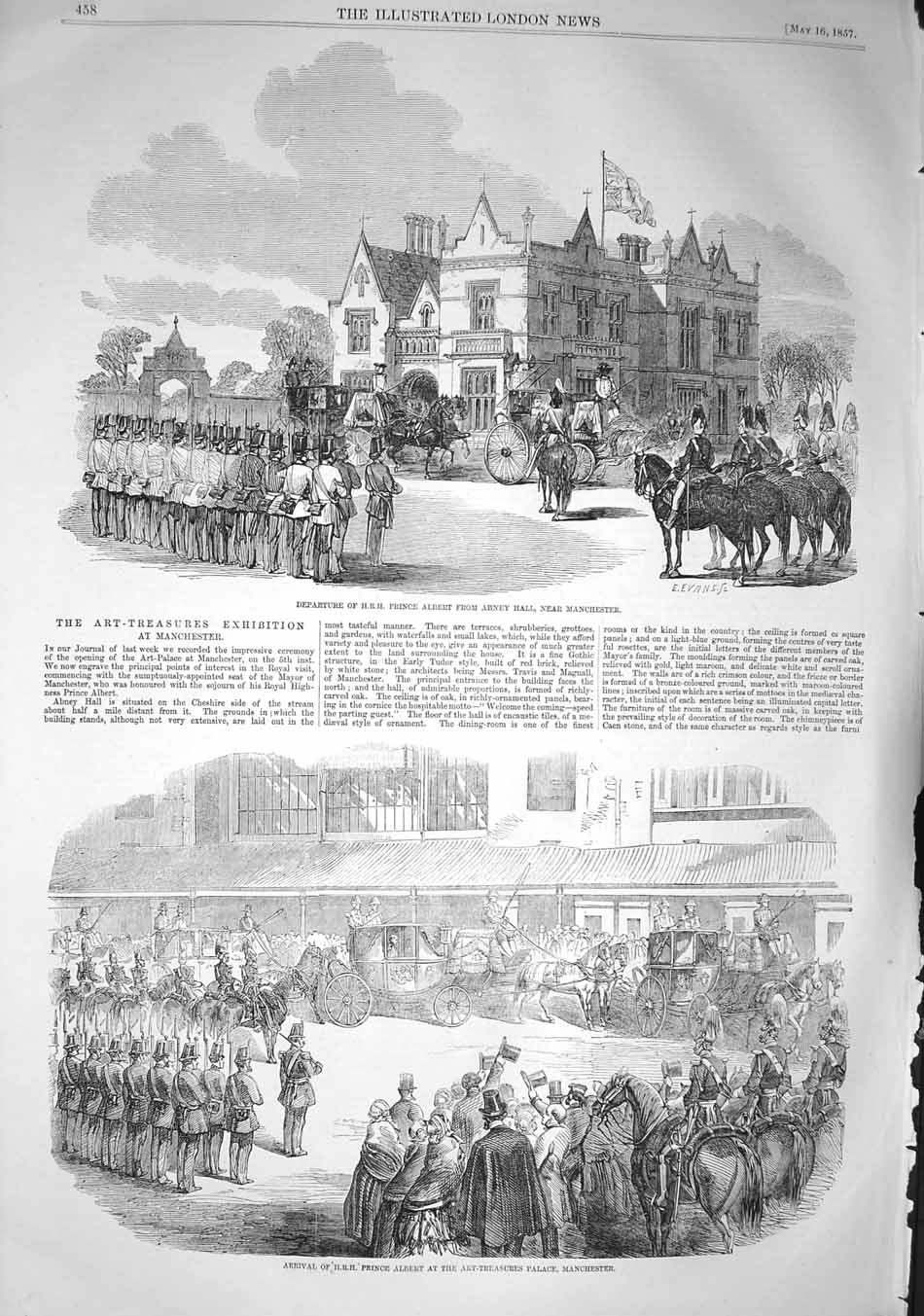 Original Old Antique Print 1857 Prince Albert Abney Manchester Art-Treasures