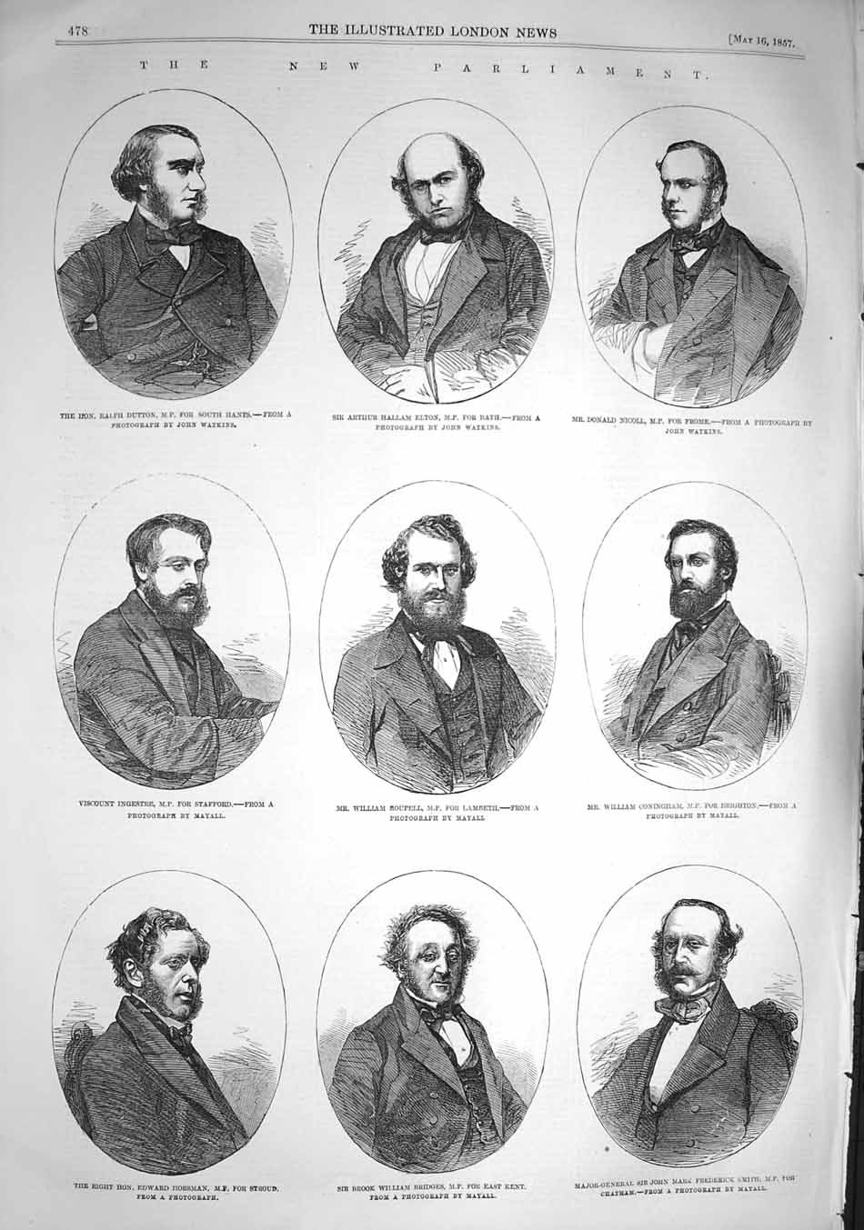 Old Antique Print 1857 Parliament Dutton Elton Bridges Cox Locke Ackroyd 19th