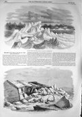 Old Antique Print 1857 Ice St. John River Fredericton Storehouse America 19th