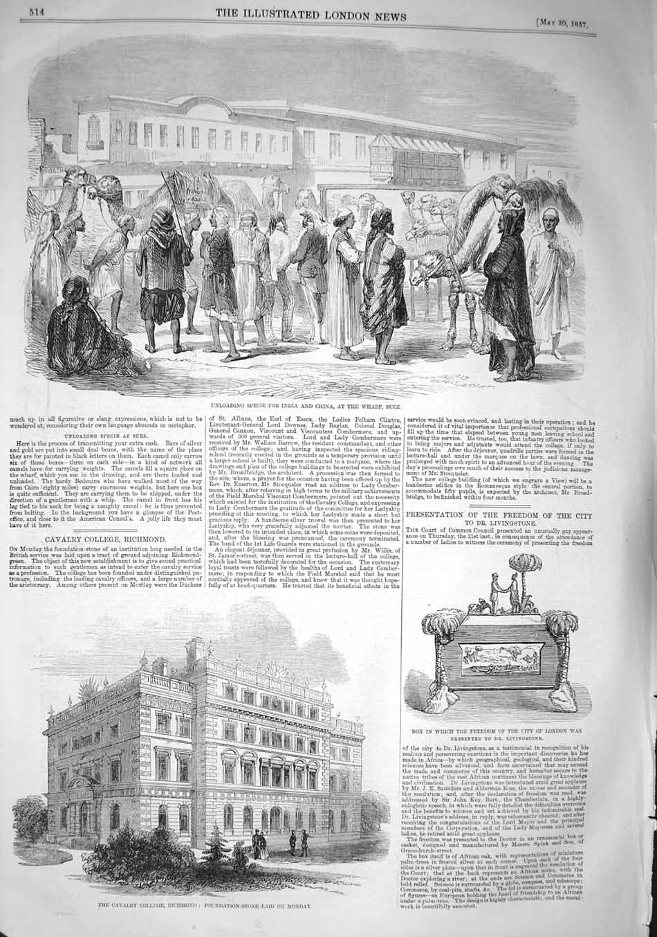 Old Antique Print 1857 Specie India China Animal Cavalry College Richmond 19th