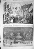 Original Old Antique Print 1857 Restoration Day Worcestershire Cremorne Gardens