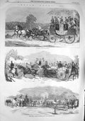 Original Old Antique Print 1857 Epsom Horse Races Stagecoach Paddock Course