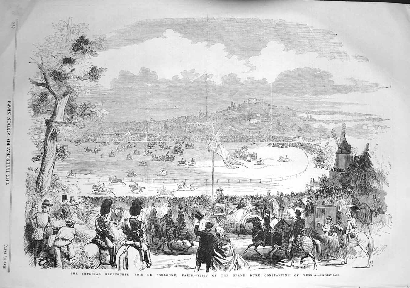 Old Antique Print 1857 Imperial Racecourse Bois De Boulogne Paris Horses 19th