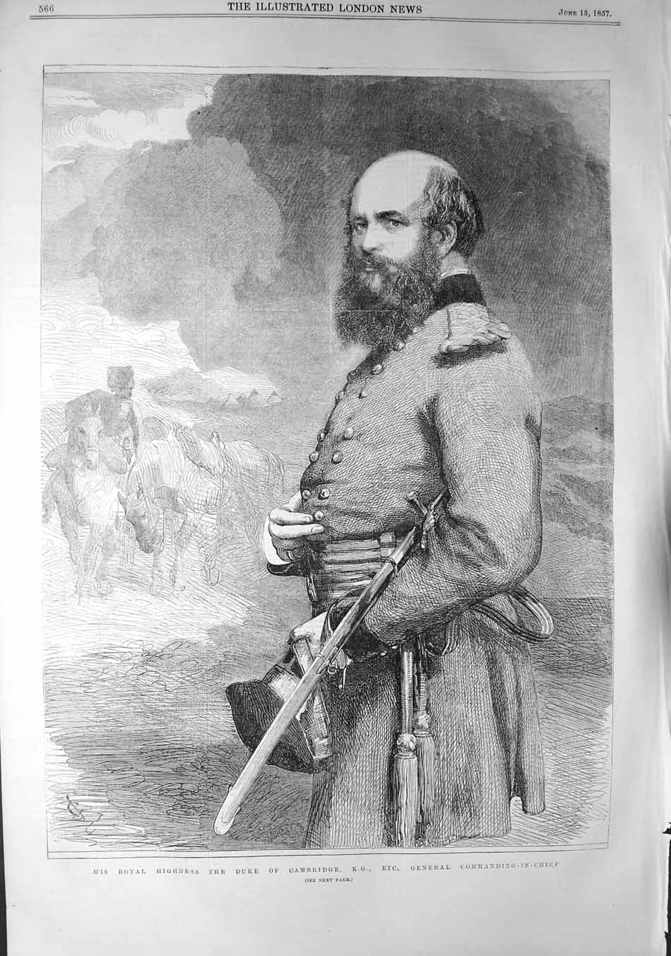 Old Antique Print 1857 Royal Duke Cambridge General Commanding-In-Chief 19th
