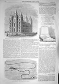 Original Old Antique Print 1857 Mormon Temple Salt Lake Utah Sea-Serpent Ta 19th