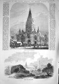 Original Old Antique Print 1857 Sleaford Church Market-Place Castle Railway 19th