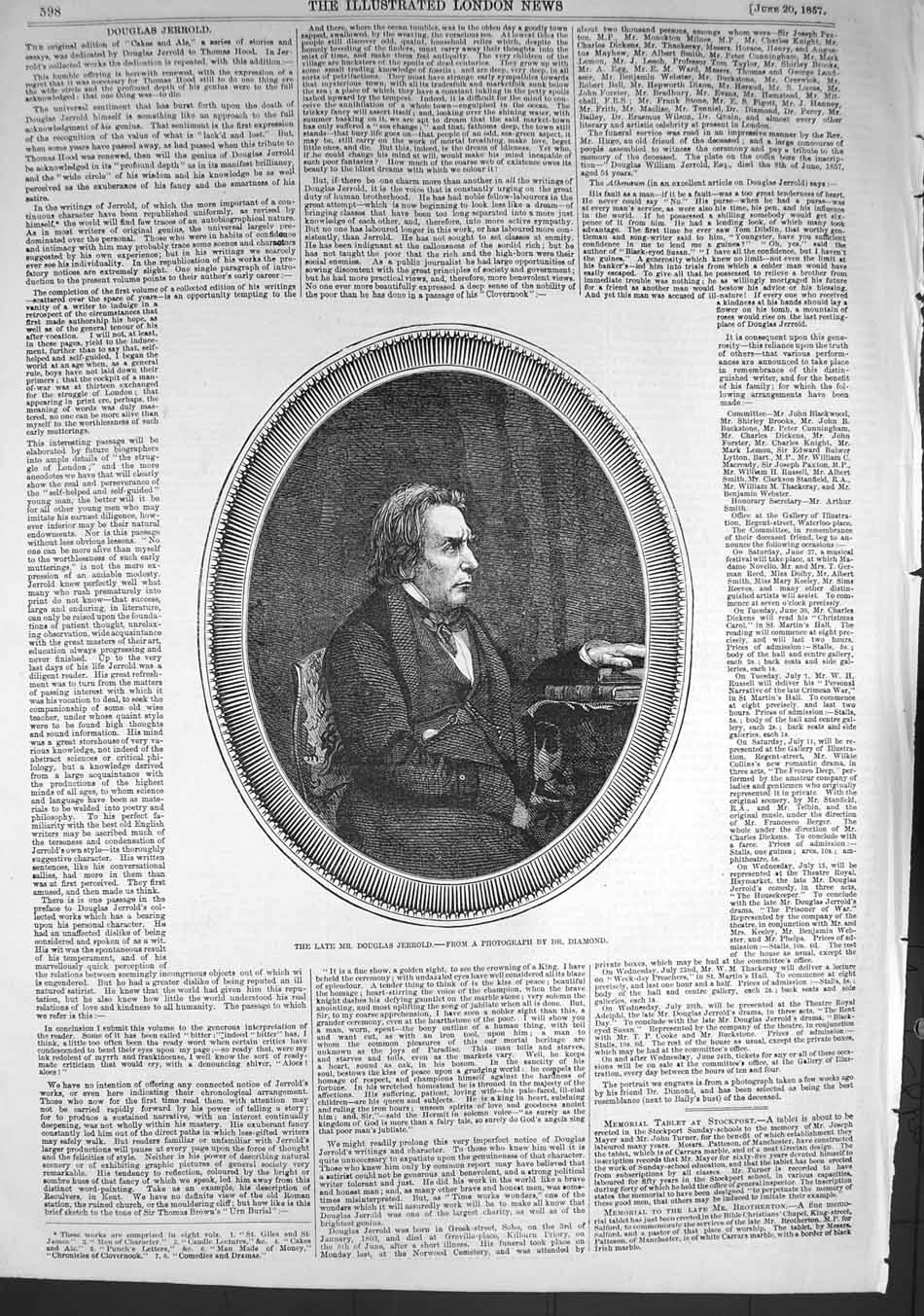 Original Old Antique Print 1857 Portrait Mr Douglas Jerr 19th Century