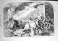 Original Old Antique Print 1857 Fire Camden Town Railway Goods Station Victorian