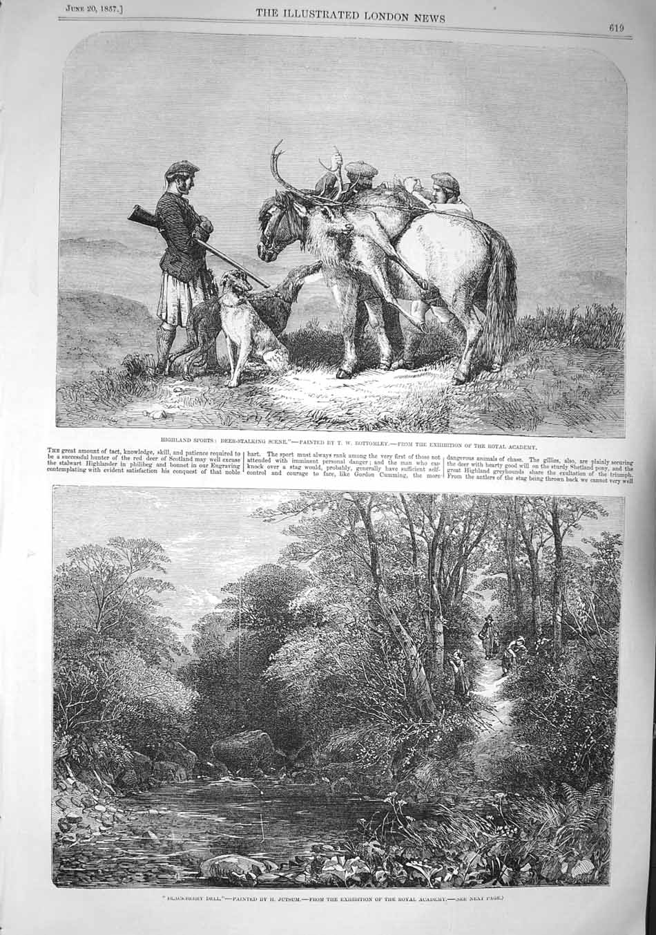 Original Old Antique Print 1857 Highland Scotland Shooting Sport Blackber 19th