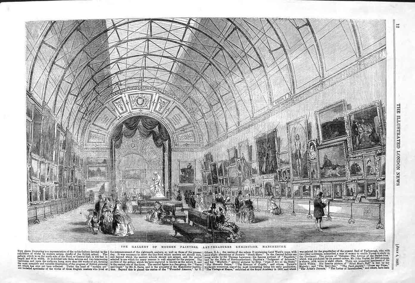 Old Antique Print 1857 Gallery Modern Art Treasures Exhibition Manchester 19th