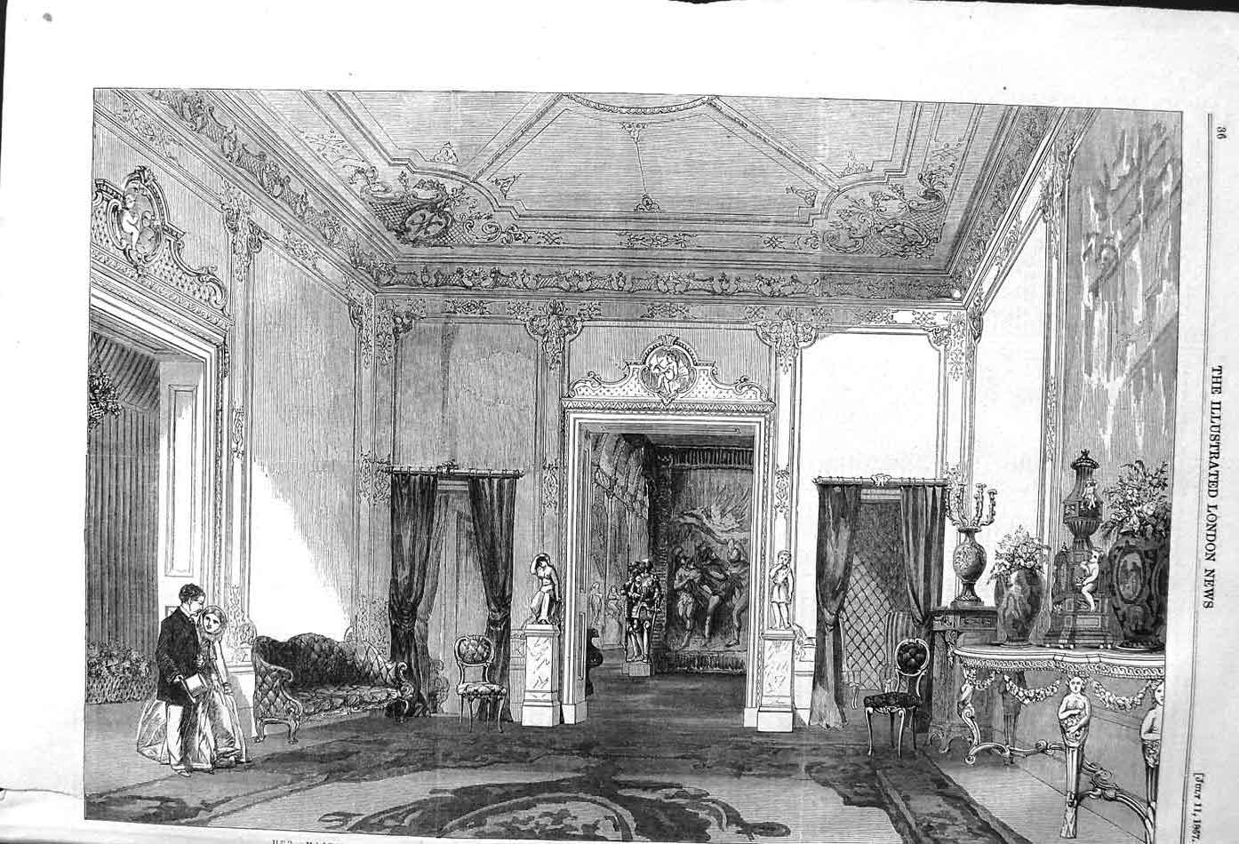 Original Old Antique Print 1857 Queen Art Treasures Exhibition Manchester 19th