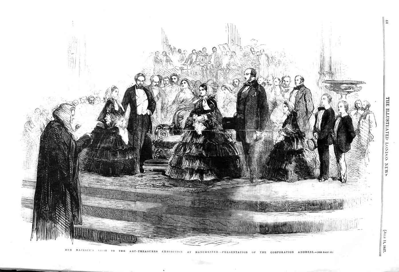 Old Antique Print 1857 Queen Art Treasures Exhibition Manchester Address 19th
