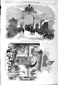 Original Old Antique Print 1857 Triumphal Arch Stretford Manchester Albert 19th