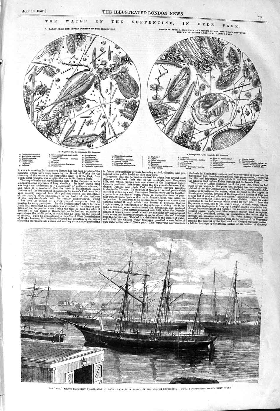 Original Old Antique Print 1857 Fox Arctic Ship Lady Franklin Water Ser 19th