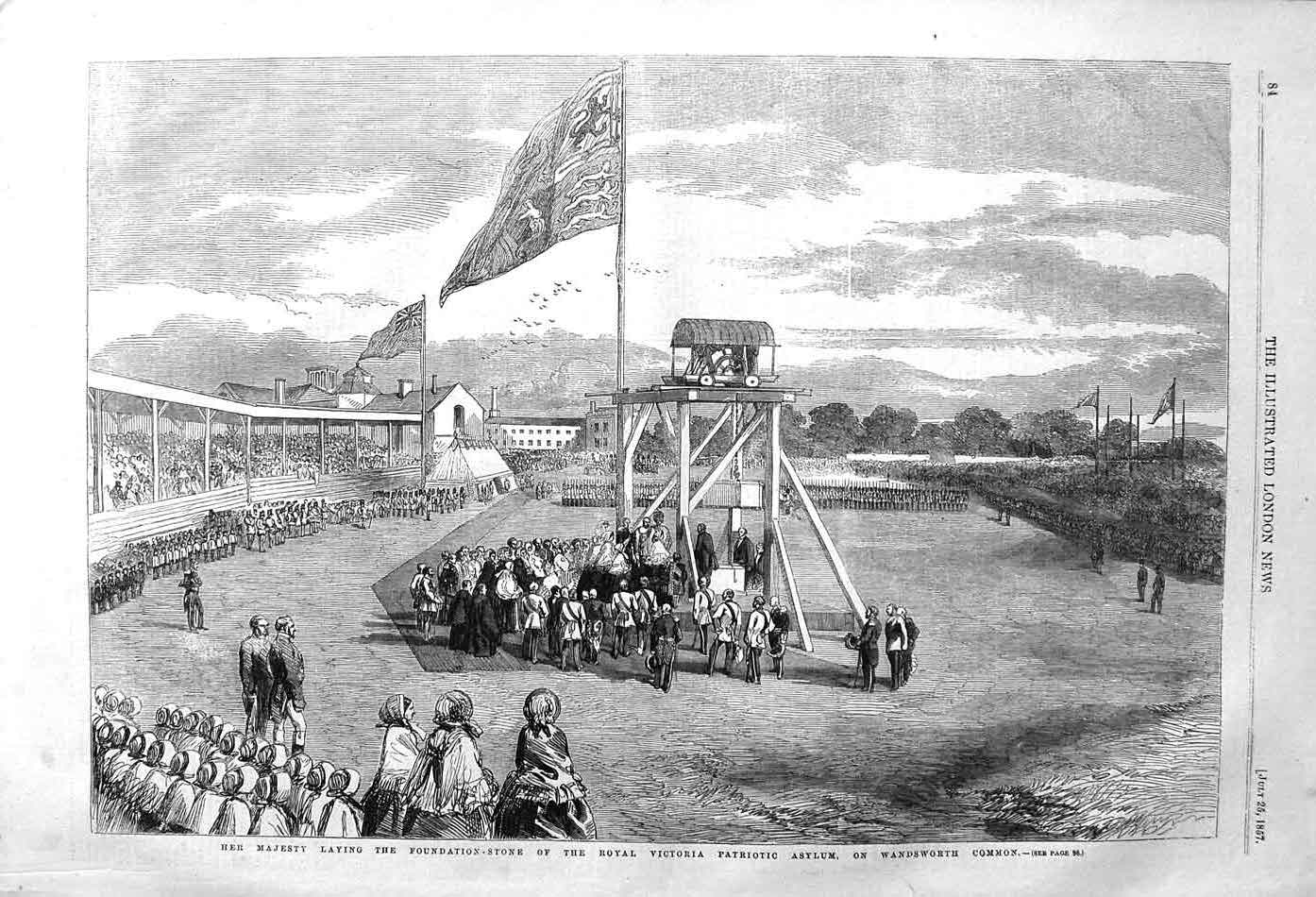 Antique Print *3729 1857 Queen Foundation Stone Victoria Asylum Wandsworth