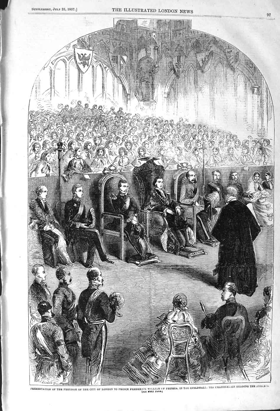 Original Old Antique Print 1857 Freedom City London Prince Frederick Prussia