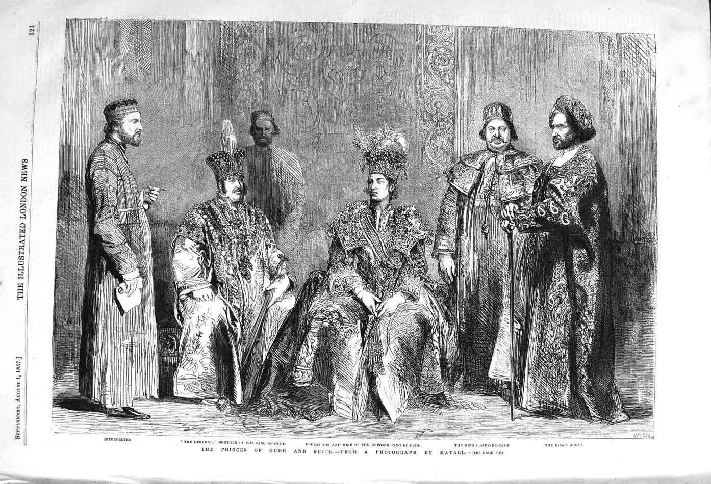 Original Old Antique Print 1857 Prince Oude King Aide-De-Camp Agent The General