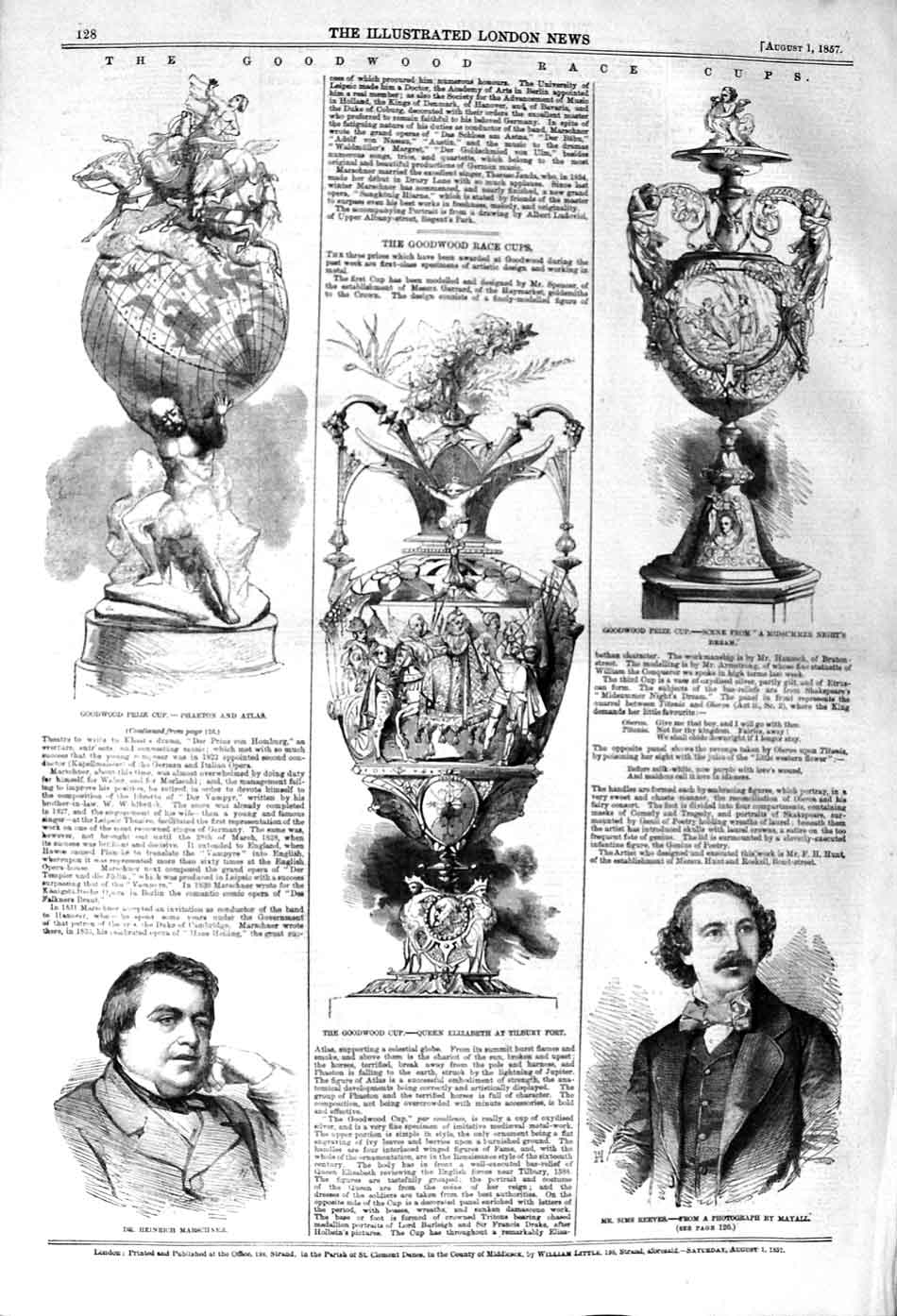 Original Old Antique Print 1857 Goodwood Race Cups Marschner Reeves Phaeton