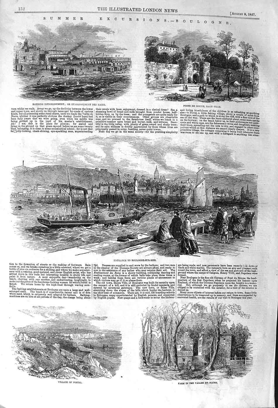 Original Old Antique Print 1857 Boulogne Portel Farm Vallee Nacre Haut Ville