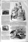 Original Old Antique Print 1857 Upland Geese Coronation Esther Statue Bewick