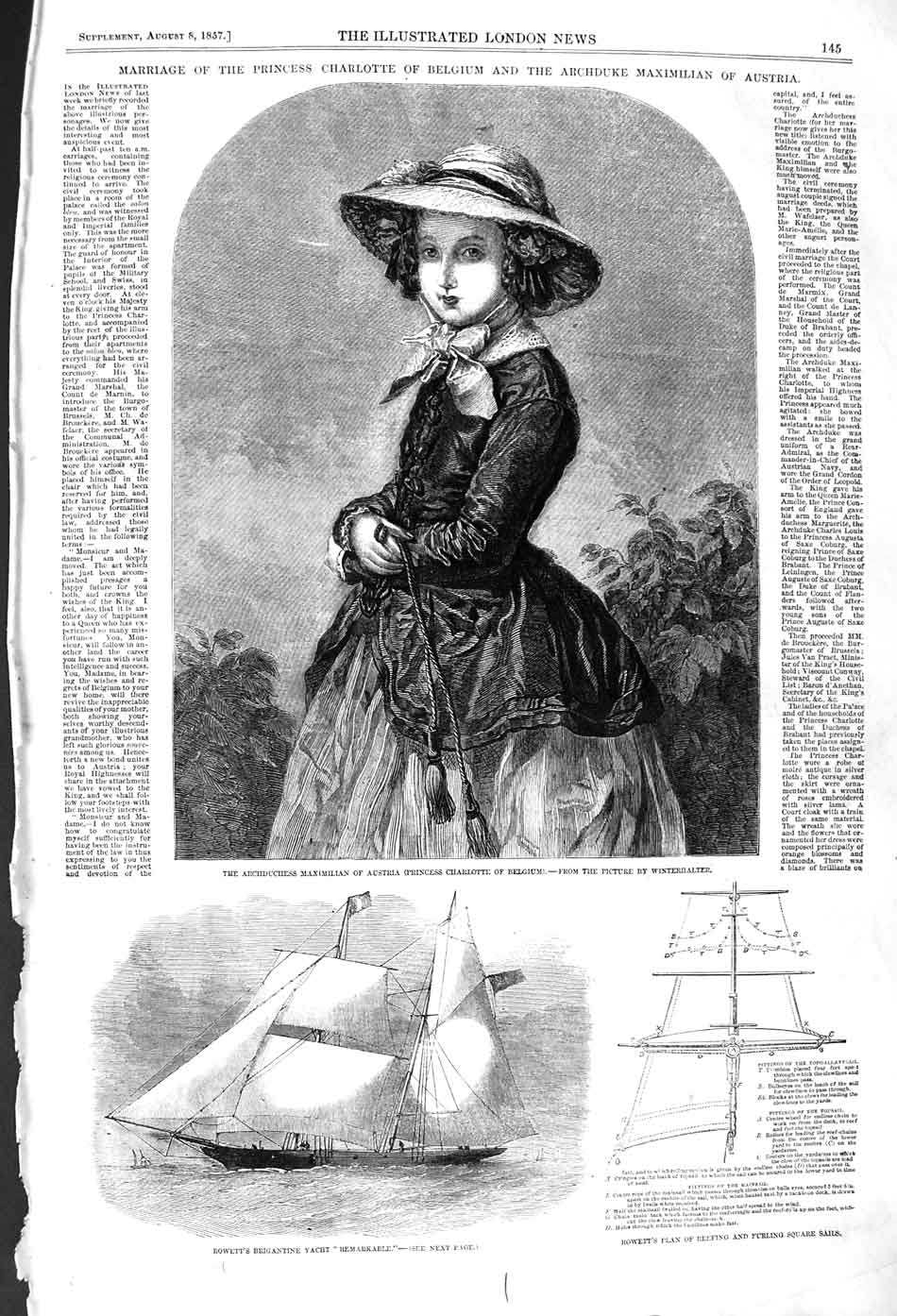 Old Antique Print 1857 Archduchess Maximillian Austria Yacht Remarkable 19th